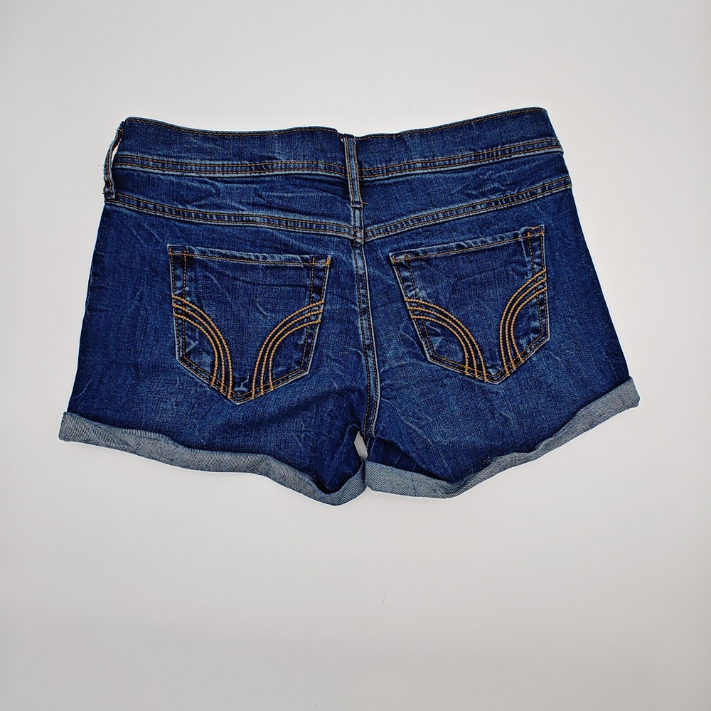 Hollister Midi Shorts Women Size 3 W26 Cuffed Denim Blue Mid Rise - Picture 2 of 7